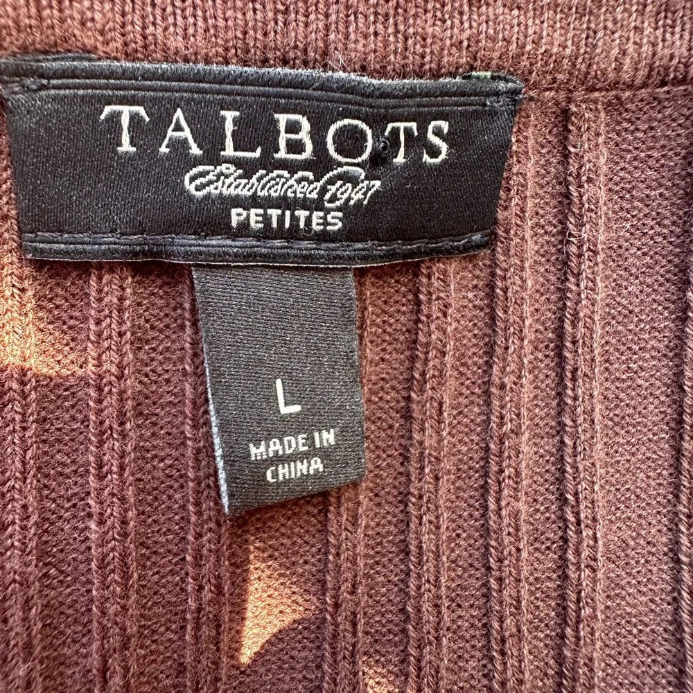 Talbots Petites Brown Ribbed Open-Front Cardigan - Size L petite - Picture 3 of 5